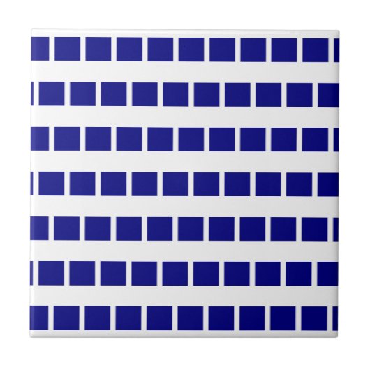 Ceramic Tile Blue & White Stripe Checkered Tegeltje (Voorkant)