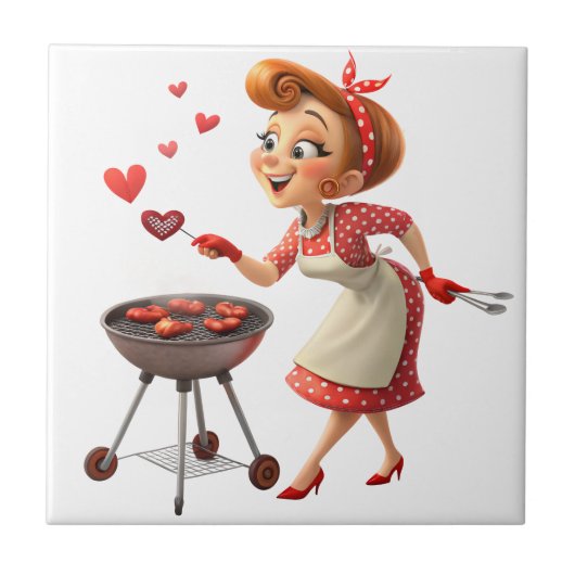 Ceramic Tile Cooking Love Red Hearts Tegeltje (Voorkant)