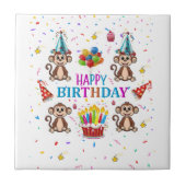Ceramic Tile Happy Birthday Monkey Cupcake Tegeltje (Voorkant)
