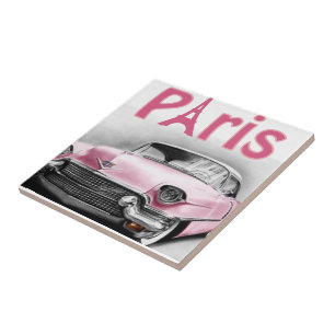 Ceramic Tile Paris Frankrijk Roze auto Tegeltje