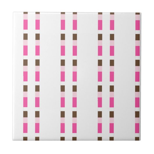 Ceramic Tile Pink Brown White Stripe Tegeltje (Voorkant)