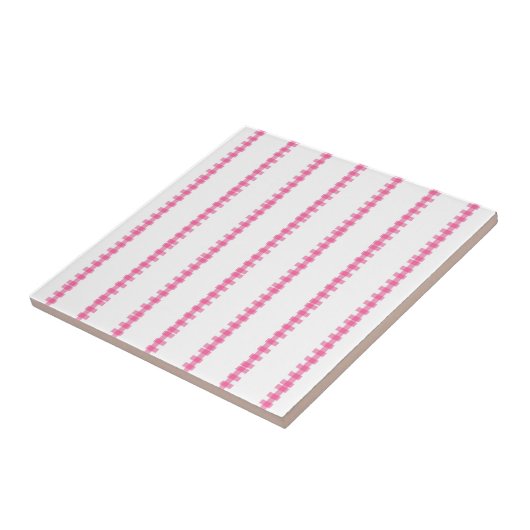 Ceramic Tile Pink & White Stripe Square Tegeltje (Zijkant)