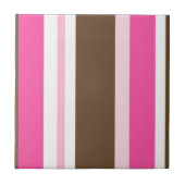 Ceramic Tile Stripe Chic Brown & Pink Stripe Tegeltje (Voorkant)