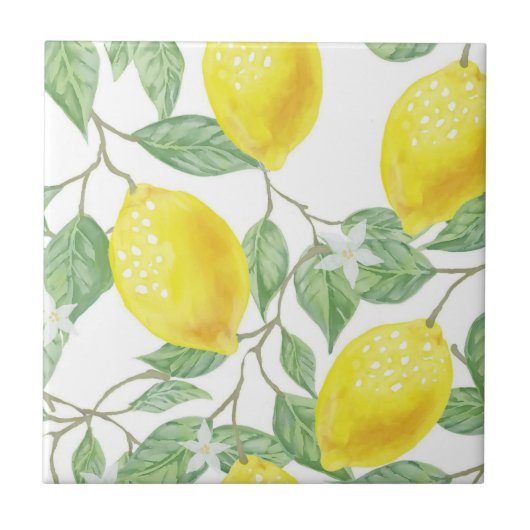 Ceramic Tile Yellow & White Lemon  Tegeltje (Voorkant)