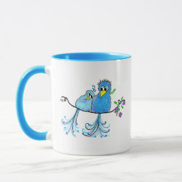 Ceramic Whimsical Blue Birds Mug Mok