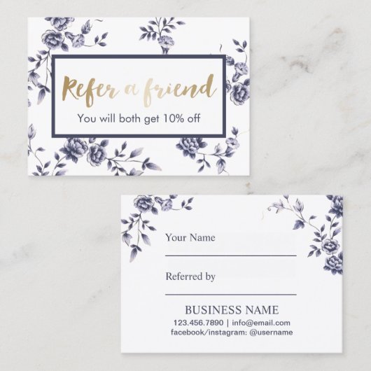 Céramique Bleu Floral Beauté Salon Référence (Devant / Derrière)