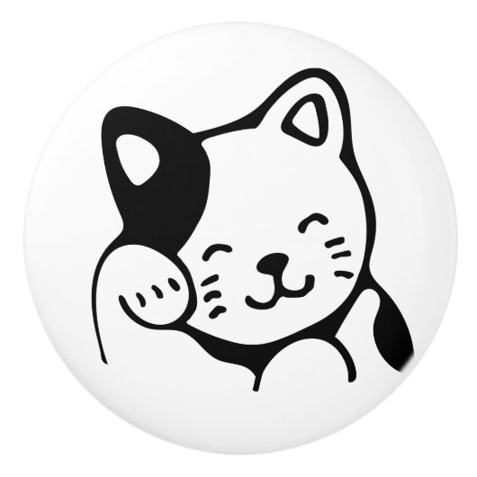 Céramique Bouton de porte en céramique. Chat. (Devant)