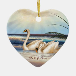 Céramique Couples de cygnes - amour - ornement en forme de
