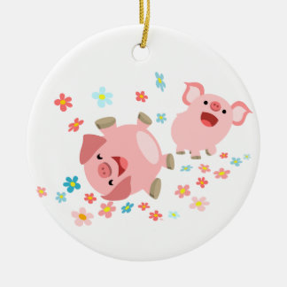 Céramique Deux mignons cochons de dessin en ornement du prin