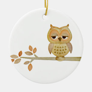 Céramique Hibou somnolent en ornement d'arbre