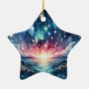 Céramique Joli ornement en étoile de Noël, nuit étoilée