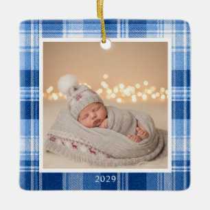 Céramique Ornement de photo de Noël en carreaux bleus pour l