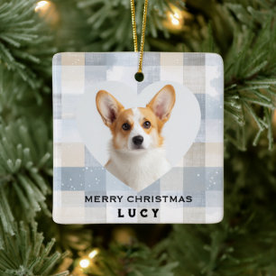Céramique Ornement photo de chien en forme de cœur pour Noël