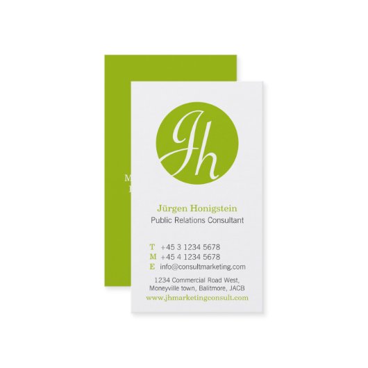Cercle blanc vert initial carte de visite moderne (Devant/Arrière en situation)