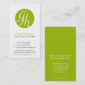 Cercle blanc vert initial carte de visite moderne (Devant / Derrière)