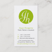 Cercle blanc vert initial carte de visite moderne (Devant)