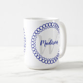 Cercle Décoratif Bleu Personnaliser Monogramme Mug (Devant droit)