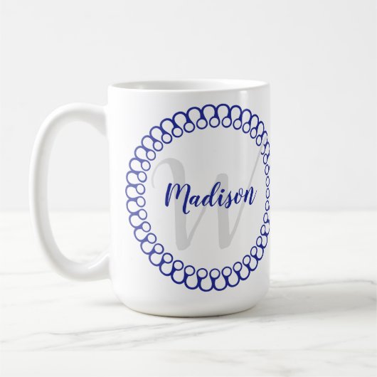 Cercle Décoratif Bleu Personnaliser Monogramme Mug (Gauche)