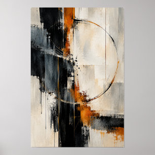 Cercle Orange Brûlé Noir Art Mural Abstrait