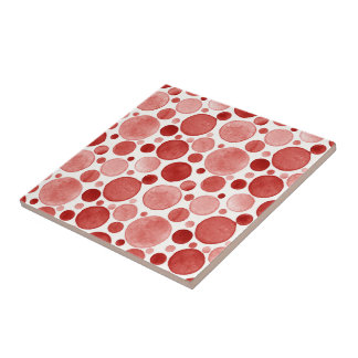 Cercles à l'aquarelle - Carreau en céramique rouge