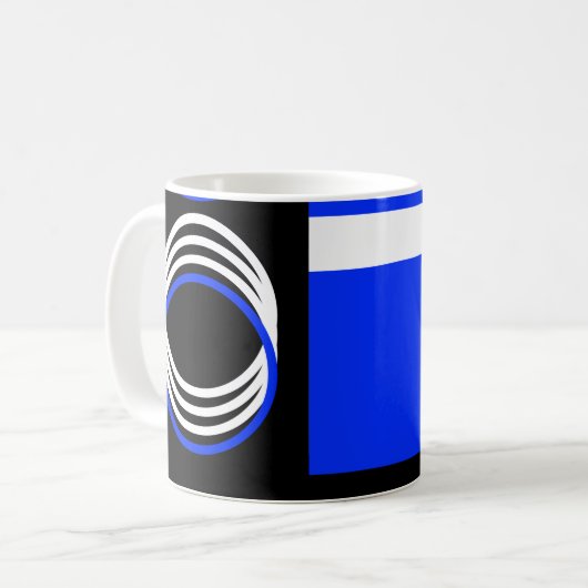 Cercles Bleu Noir et Blanc Mug Moderne (Devant gauche)