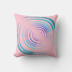 "Cercles bleus sur fond rose Coussin décoratif"