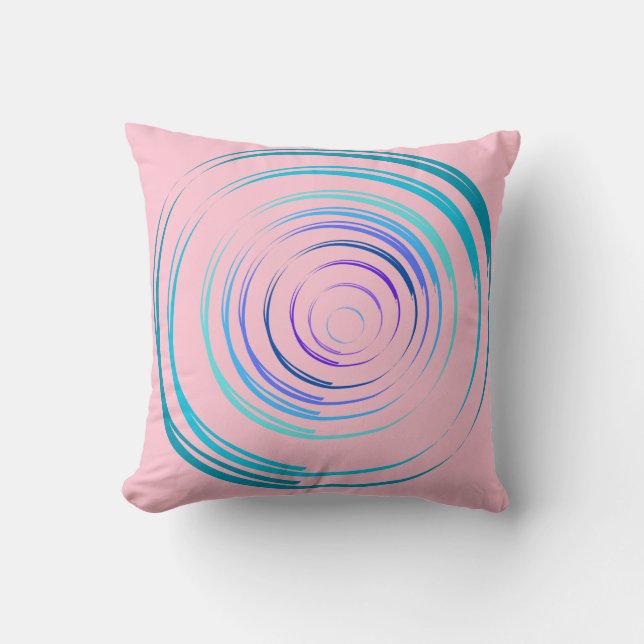 "Cercles bleus sur fond rose Coussin décoratif" (Recto)