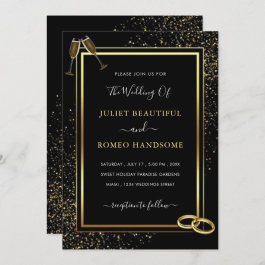 Cercles Champagne Faire-part de mariage d'or noir (Devant / Derrière)
