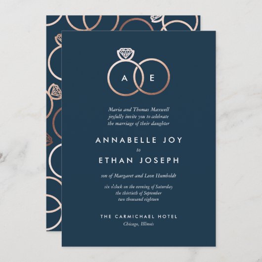 Cercles d'or Rose moderne Faire-part de mariage de (Devant / Derrière)