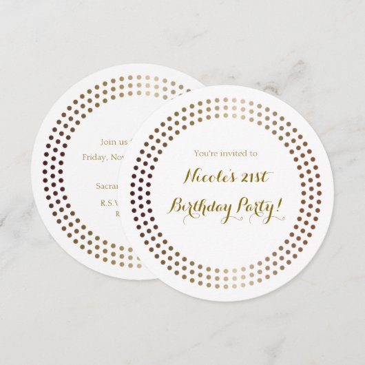 Cercles dorés pointillés Invitations modernes à po (Devant / Derrière)