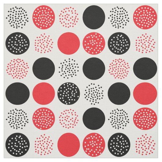 Cercles modernes en rouge noir Points Tissu blanc (Échantillon)