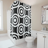 Cercles noirs et blancs Motif rideau de douche (En situation)
