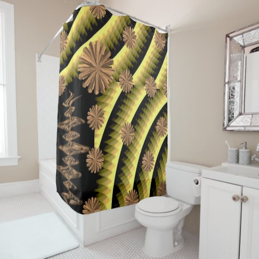 Cercles orange abstrait rideau de douche noir (En situation)