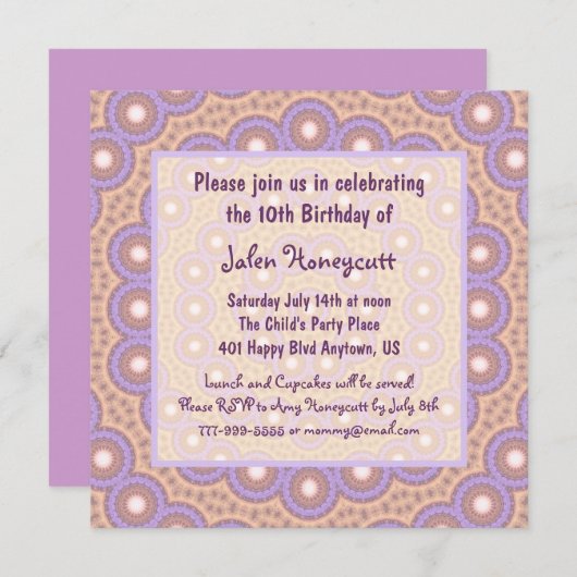 Cercles Peach & Lilac Invitation à la fête d'anniv (Devant / Derrière)