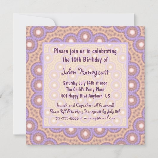 Cercles Peach & Lilac Invitation à la fête d'anniv (Devant)