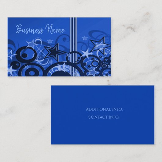 Cercles rétro et étoiles Carte de visite bleu 3 (Devant / Derrière)