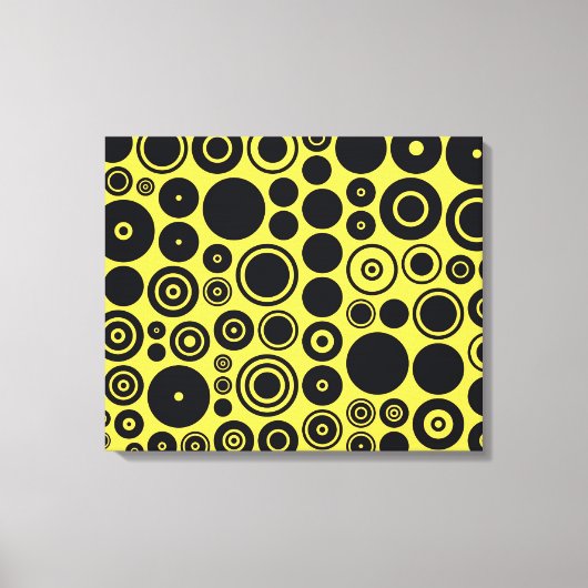 Cercles rétro Jaune, Noir 2 Toile Enveloppée (Recto)