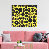 Cercles rétro Jaune, Noir 2 Toile Enveloppée (Insitu(Salon))