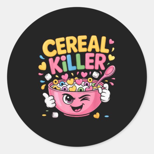 Cereal Killer Cartoon Bowl Funny Breakfast Ronde Sticker (Voorkant)
