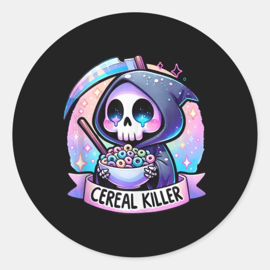 Cereal Killer Ontbijt Cereal Bowl Cereals Skull Ronde Sticker (Voorkant)