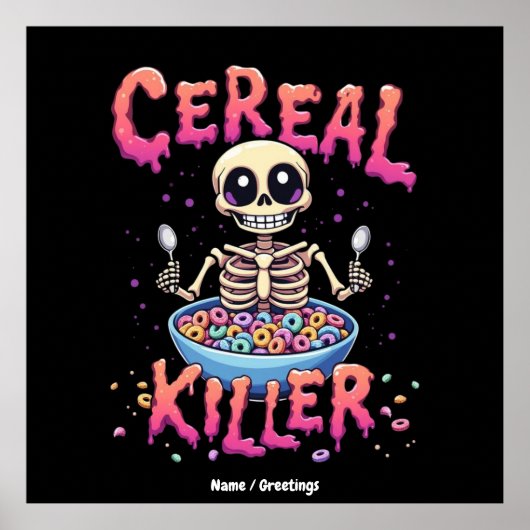 Cereal Killer Ontbijt Grappig Cereal Bowl Skelet Poster (Voorkant)