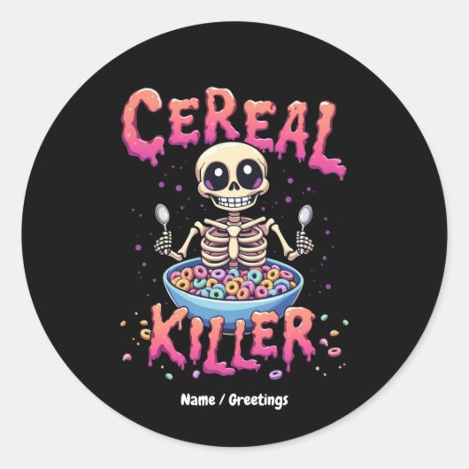 Cereal Killer Ontbijt Grappig Cereal Bowl Skelet Ronde Sticker (Voorkant)