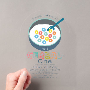 Cereal-sly Eén Blauwe Cereal Jongen 1e Verjaardag Acryl Uitnodigingen