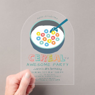 Cereal-sly Geweldige Blauwe Cereal Boy Verjaardag Acryl Uitnodigingen