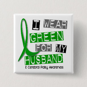 Cerebral palsy ik Draag groen voor mijn man 37 Vierkante Button 5,1 Cm