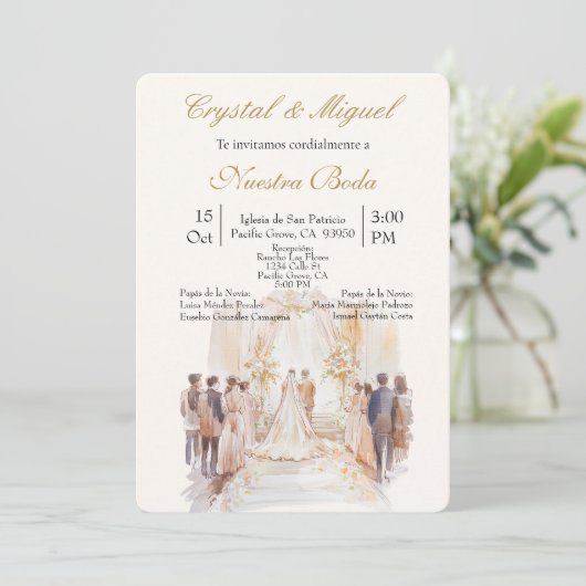 Ceremonie beige bruiloft kaart (Staand voorkant)