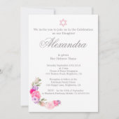Cérémonie de baptême Hébreu Fille rose Invitation (Devant)