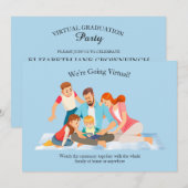 Cérémonie de graduation en ligne Invitation bleue (Devant / Derrière)