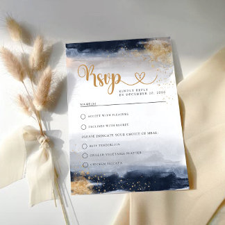 Cérémonie de Mariage de marine et d'or Carte RSVP