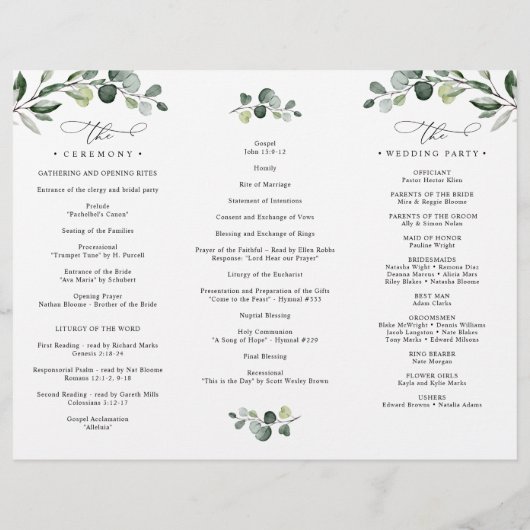 Cérémonie de Mariage de verdure Programme Tri-Fold (Dos)